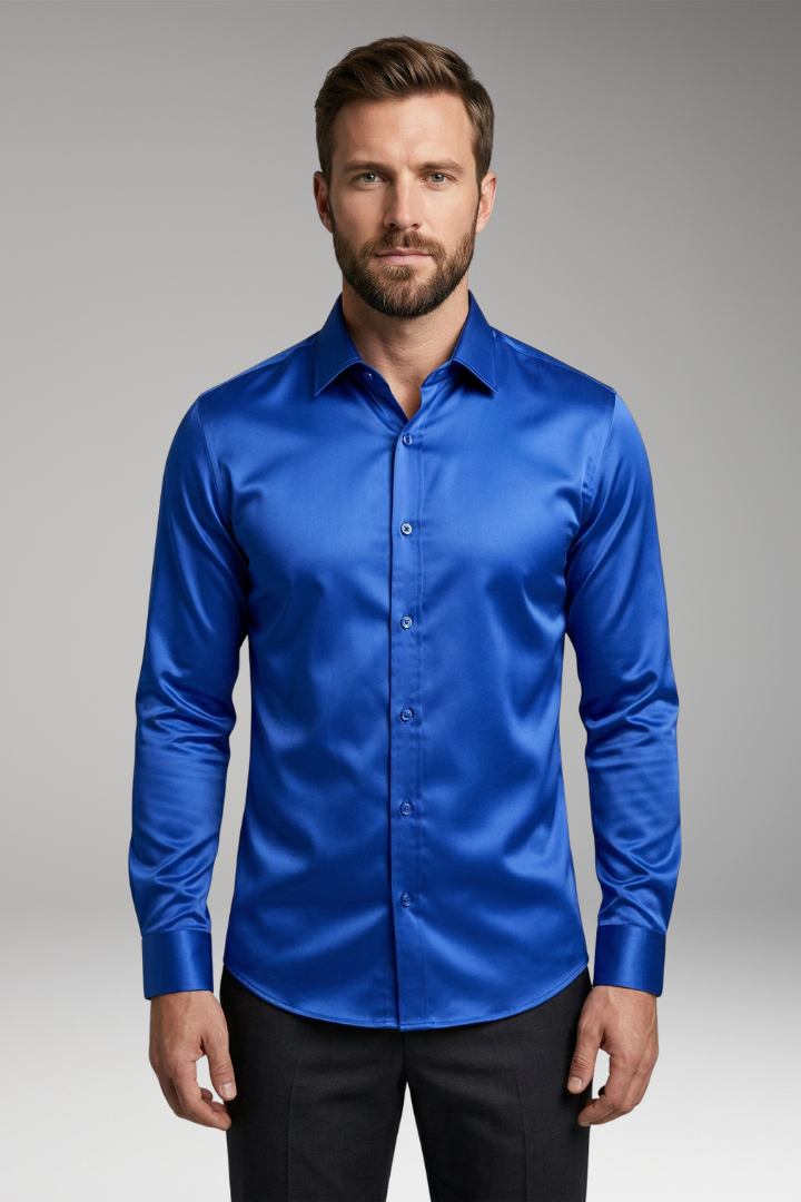 Men's Shirt with Button Placket and Satin Finish