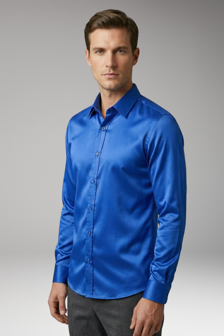 Men's Shirt with Button Placket and Satin Finish