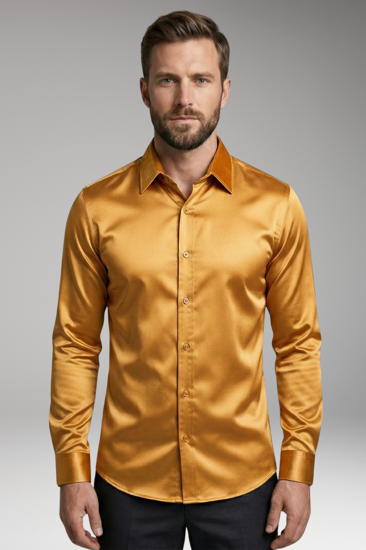Men's Shirt with Button Placket and Satin Finish