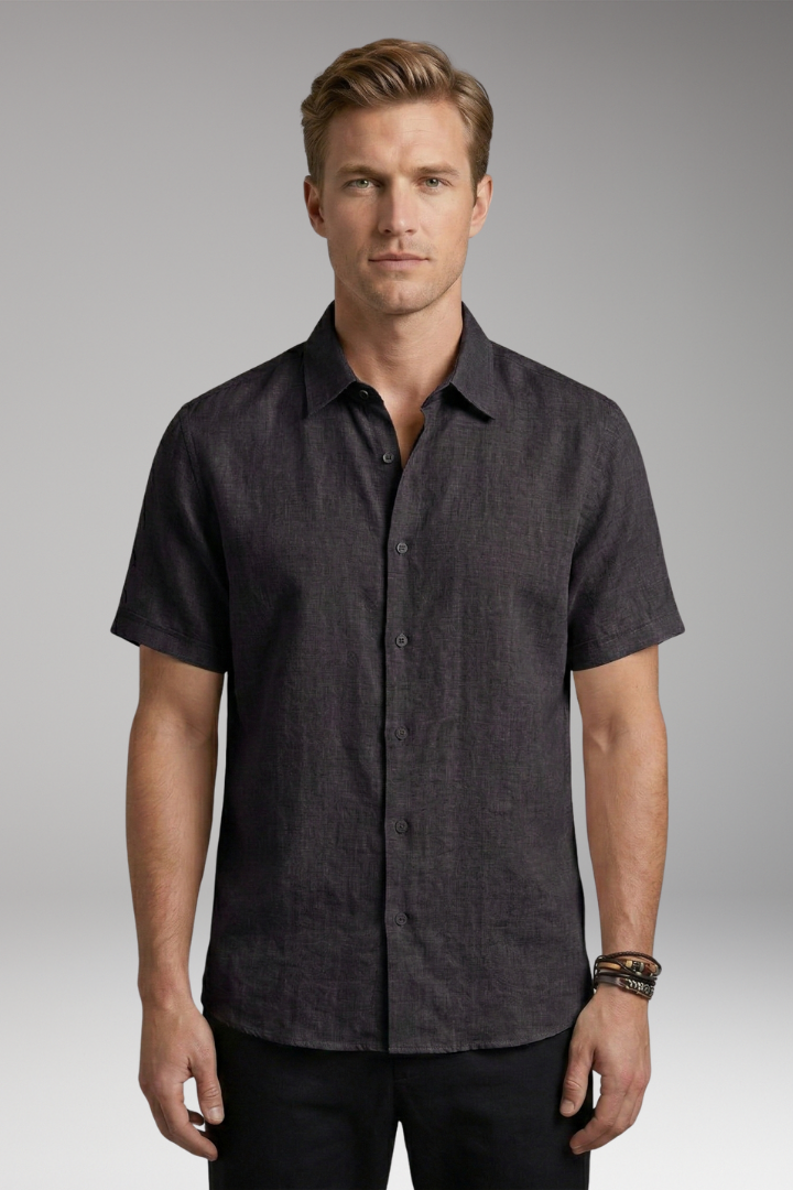 Men's Shirt with Button Placket and Short Sleeves
