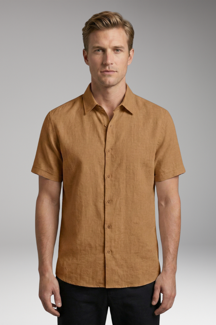 Men's Shirt with Button Placket and Short Sleeves