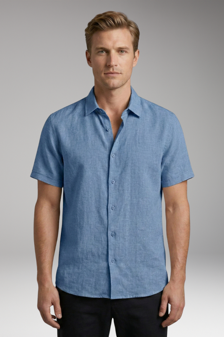 Men's Shirt with Button Placket and Short Sleeves