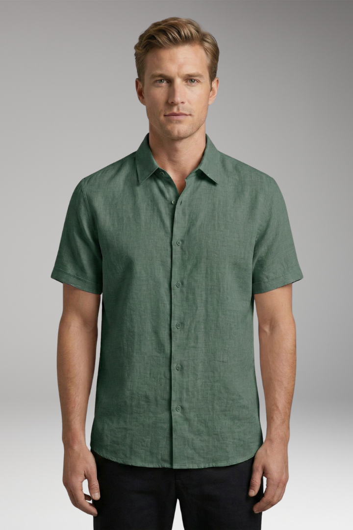 Men's Shirt with Button Placket and Short Sleeves