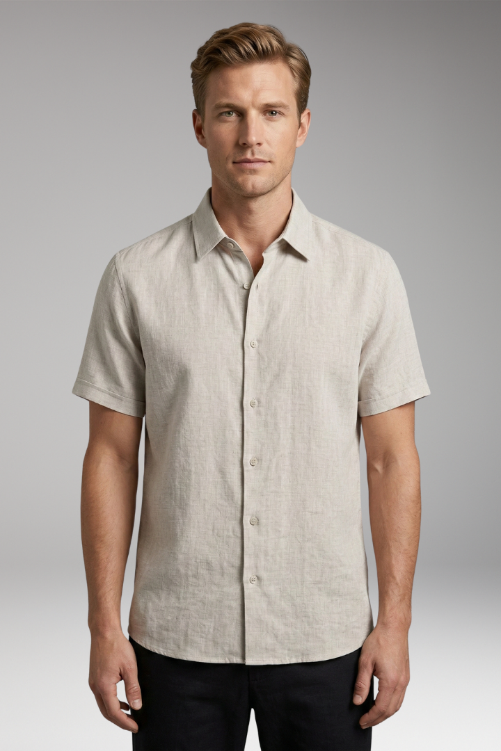 Men's Shirt with Button Placket and Short Sleeves