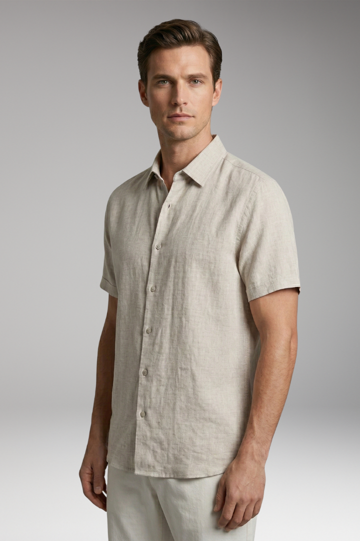 Men's Shirt with Button Placket and Short Sleeves