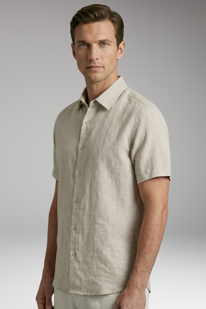 Men's Shirt with Button Placket and Short Sleeves