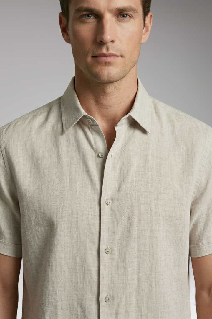 Men's Shirt with Button Placket and Short Sleeves