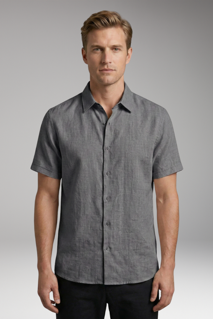 Men's Shirt with Button Placket and Short Sleeves
