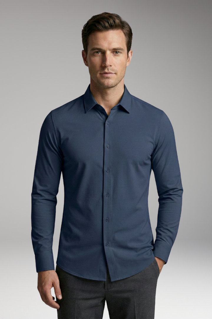 Men's Shirt with Button Placket and Slim Fit