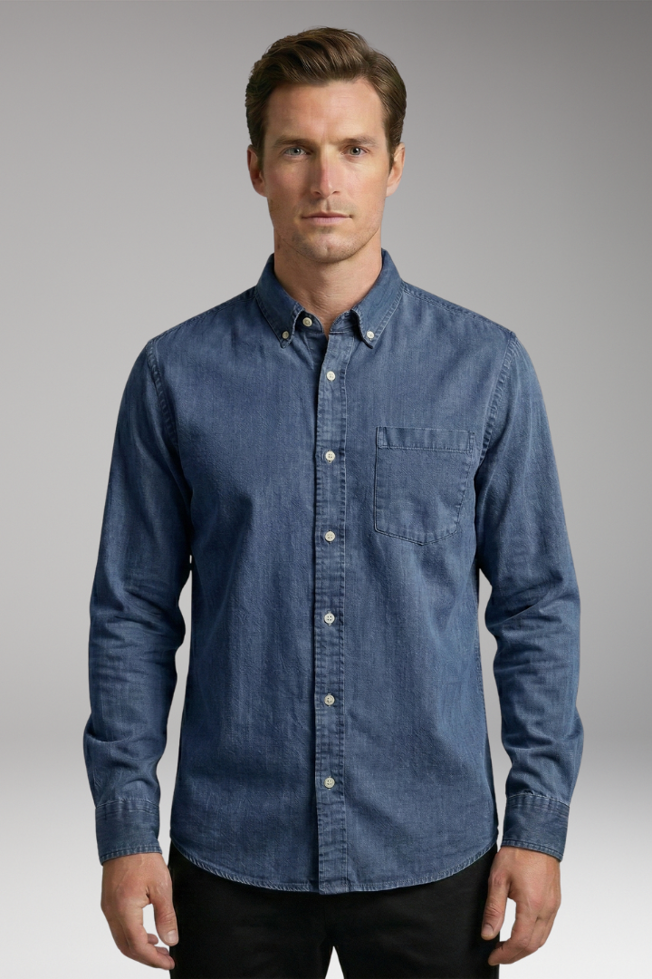 Men's Shirt with Classic Collar and Chest Pocket
