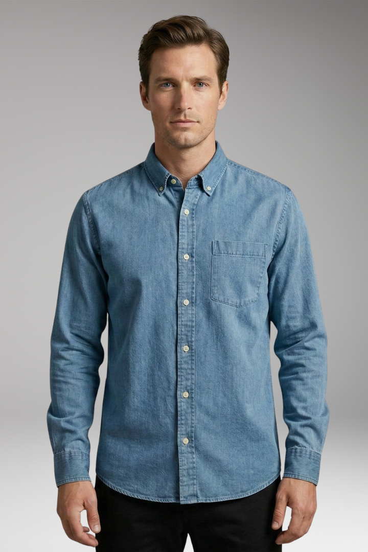 Men's Shirt with Classic Collar and Chest Pocket