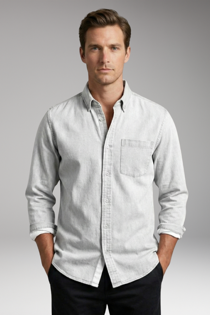 Men's Shirt with Classic Collar and Chest Pocket