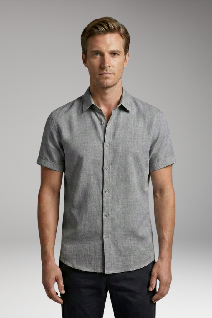 Men's Shirt with Short Sleeves and Button Placket