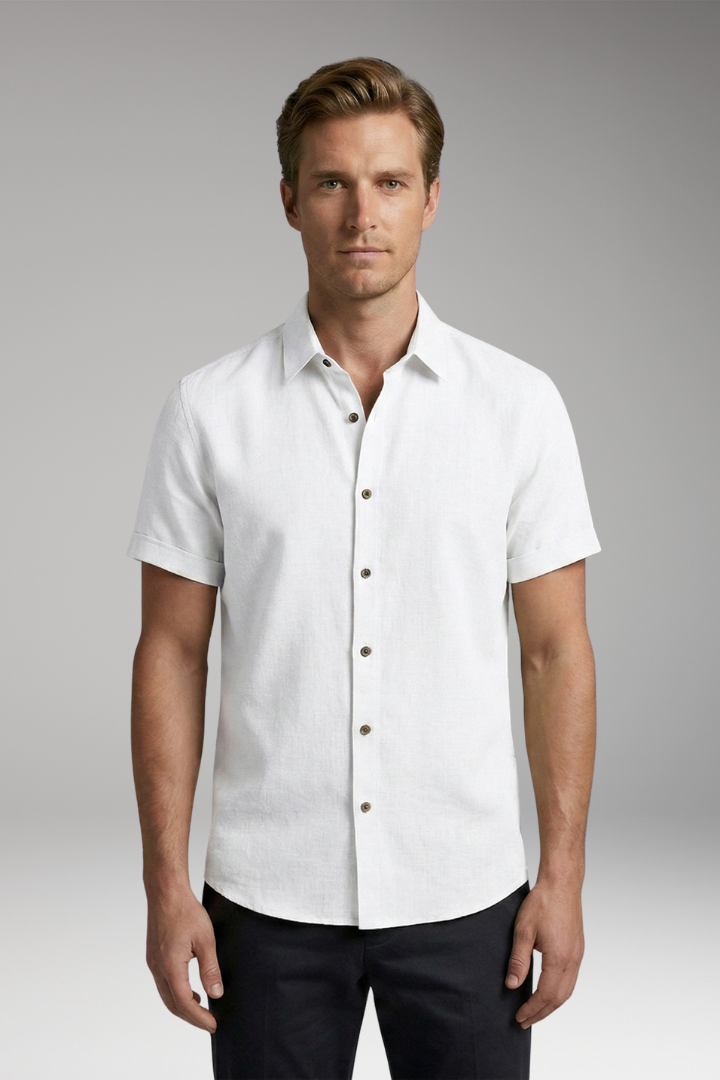 Men's Shirt with Short Sleeves and Button Placket
