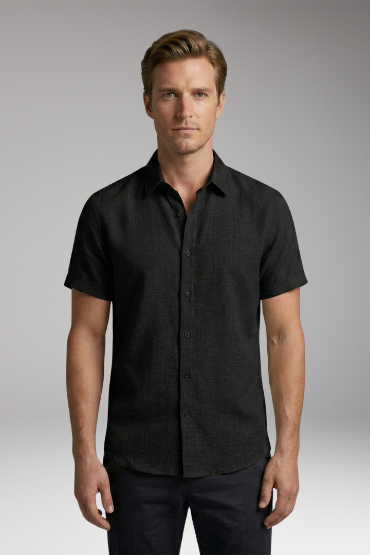 Men's Shirt with Short Sleeves and Button Placket