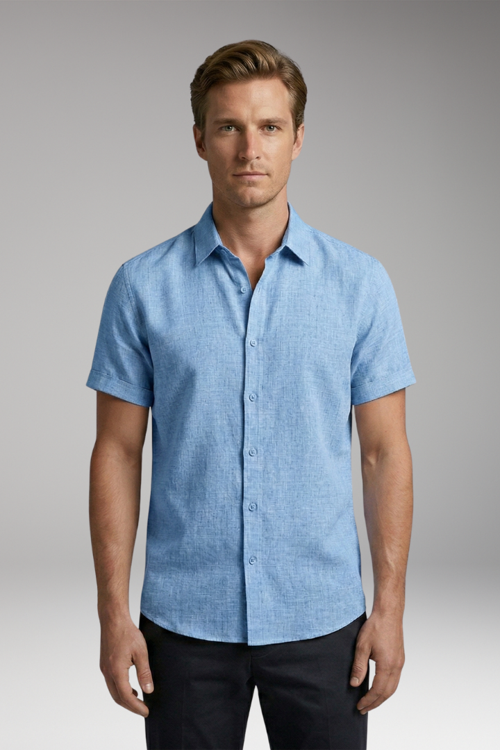 Men's Shirt with Short Sleeves and Button Placket
