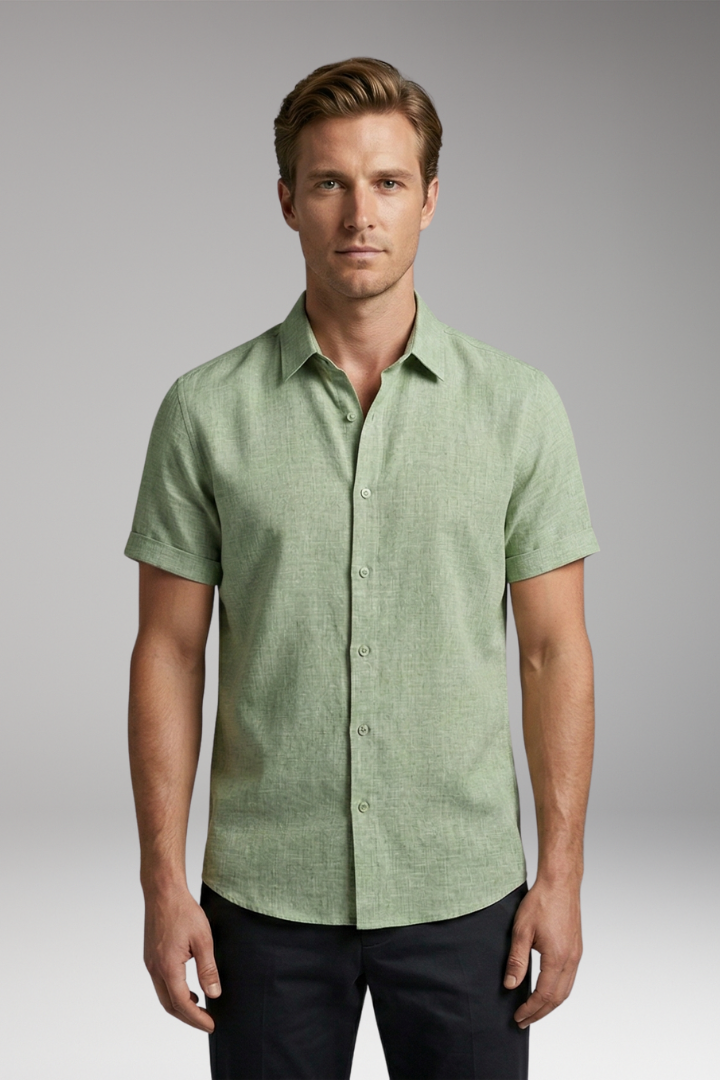 Men's Shirt with Short Sleeves and Button Placket