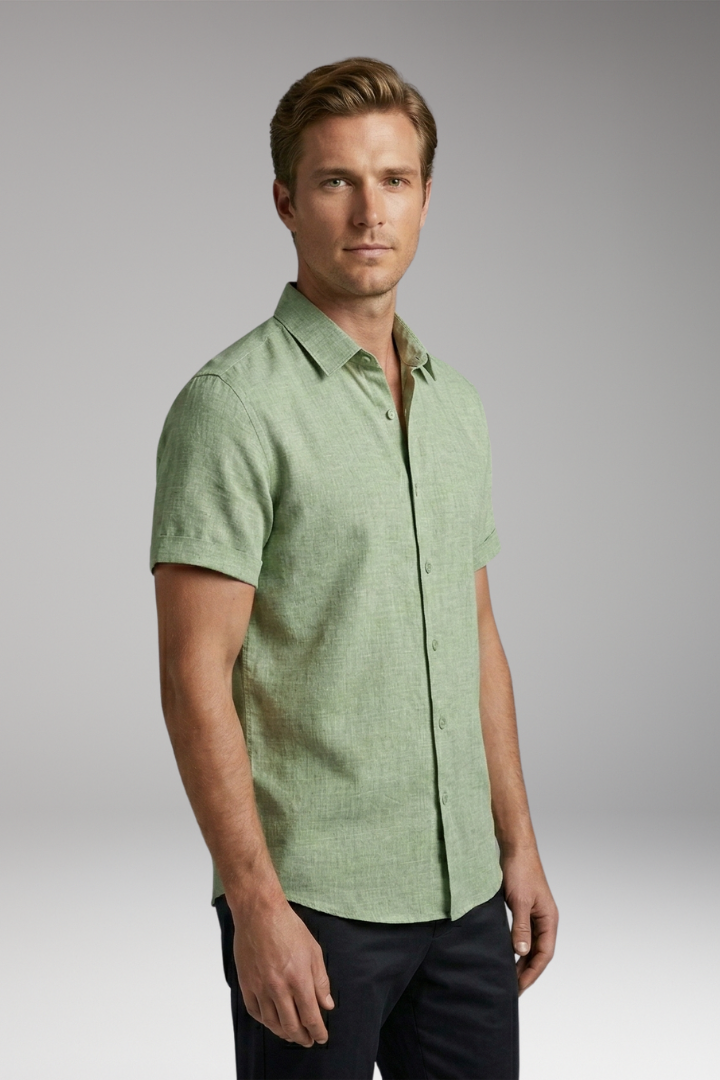 Men's Shirt with Short Sleeves and Button Placket