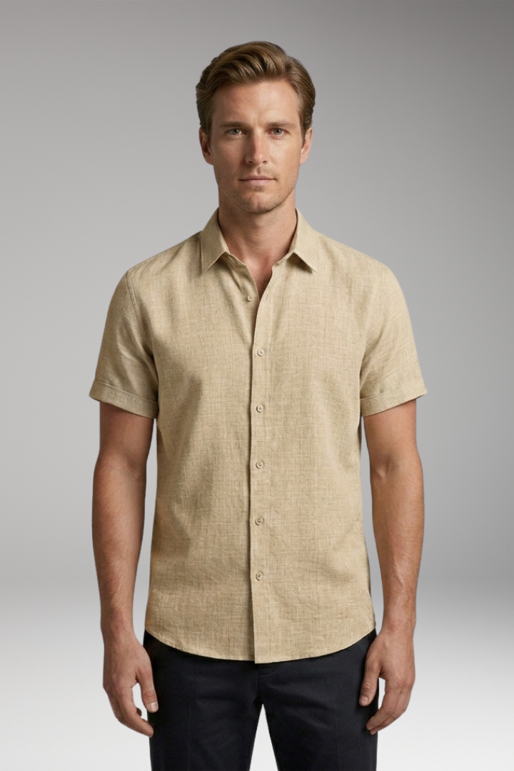 Men's Shirt with Short Sleeves and Button Placket