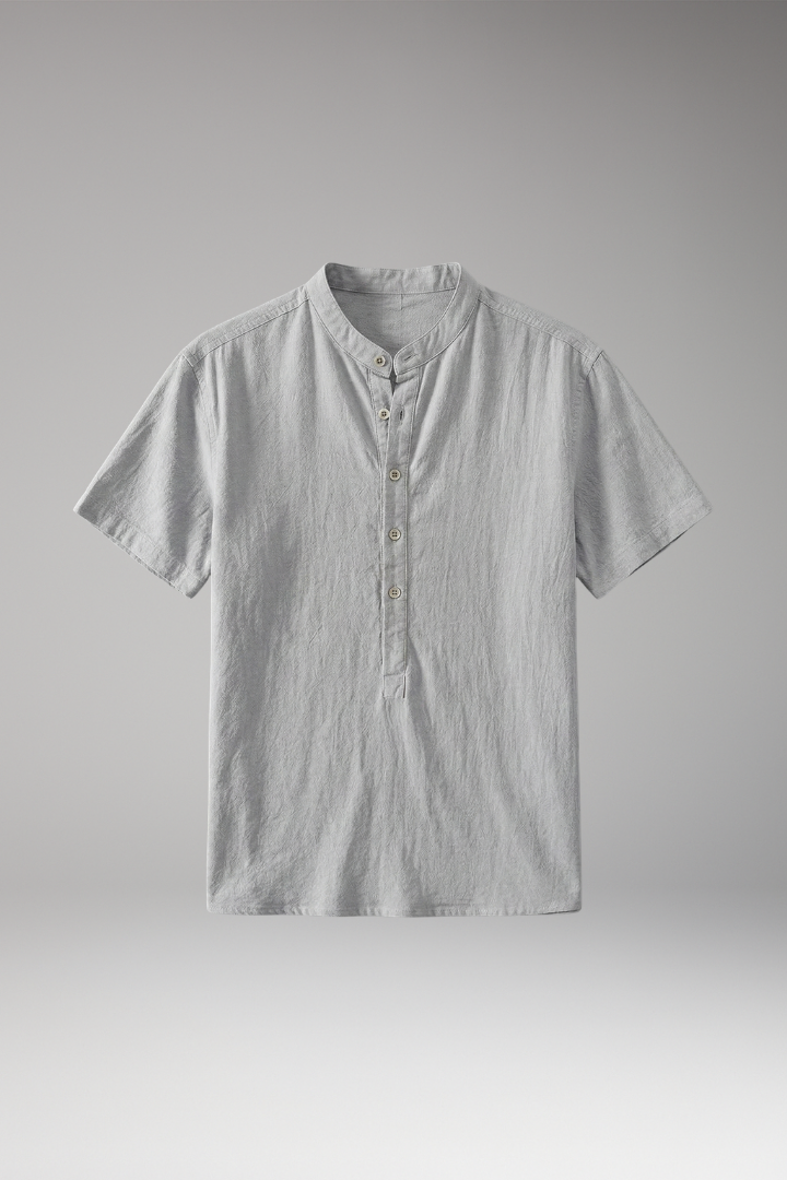 Men's Shirt with Stand-Up Collar and Button Placket