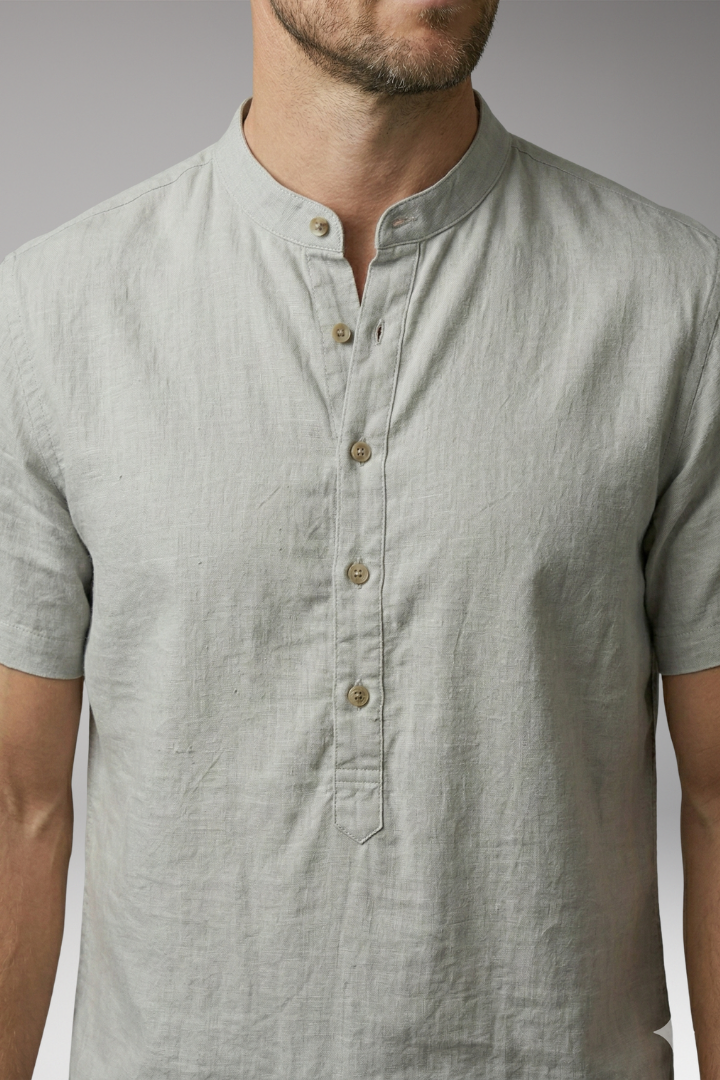 Men's Shirt with Stand-Up Collar and Button Placket