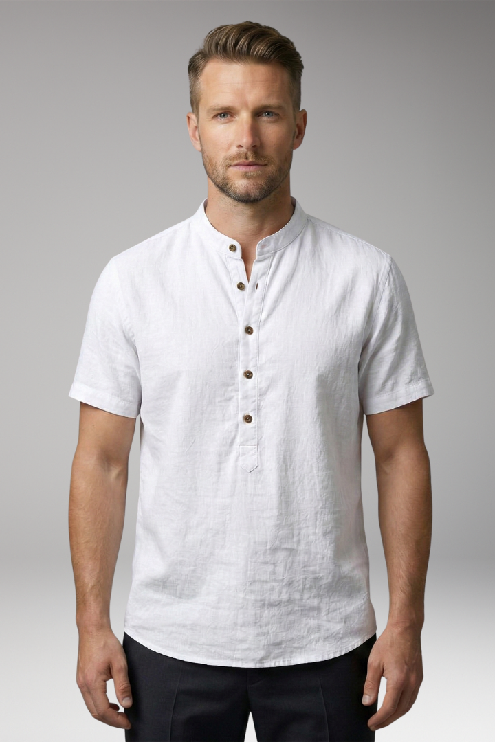 Men's Shirt with Stand-Up Collar and Button Placket