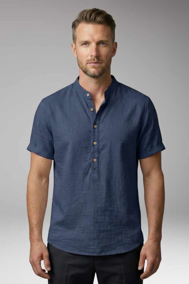 Men's Shirt with Stand-Up Collar and Button Placket