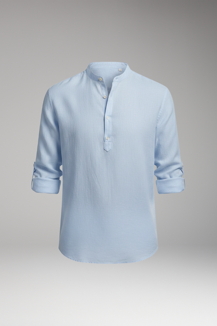 Men's Shirt with Stand Collar and Open Neckline