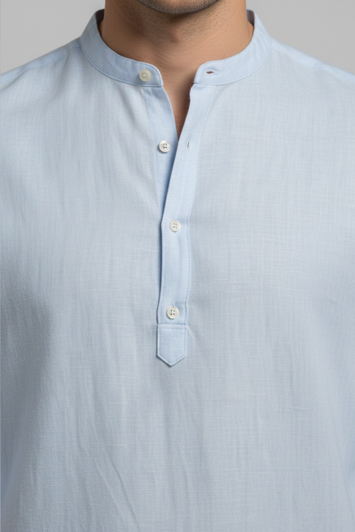 Men's Shirt with Stand Collar and Open Neckline