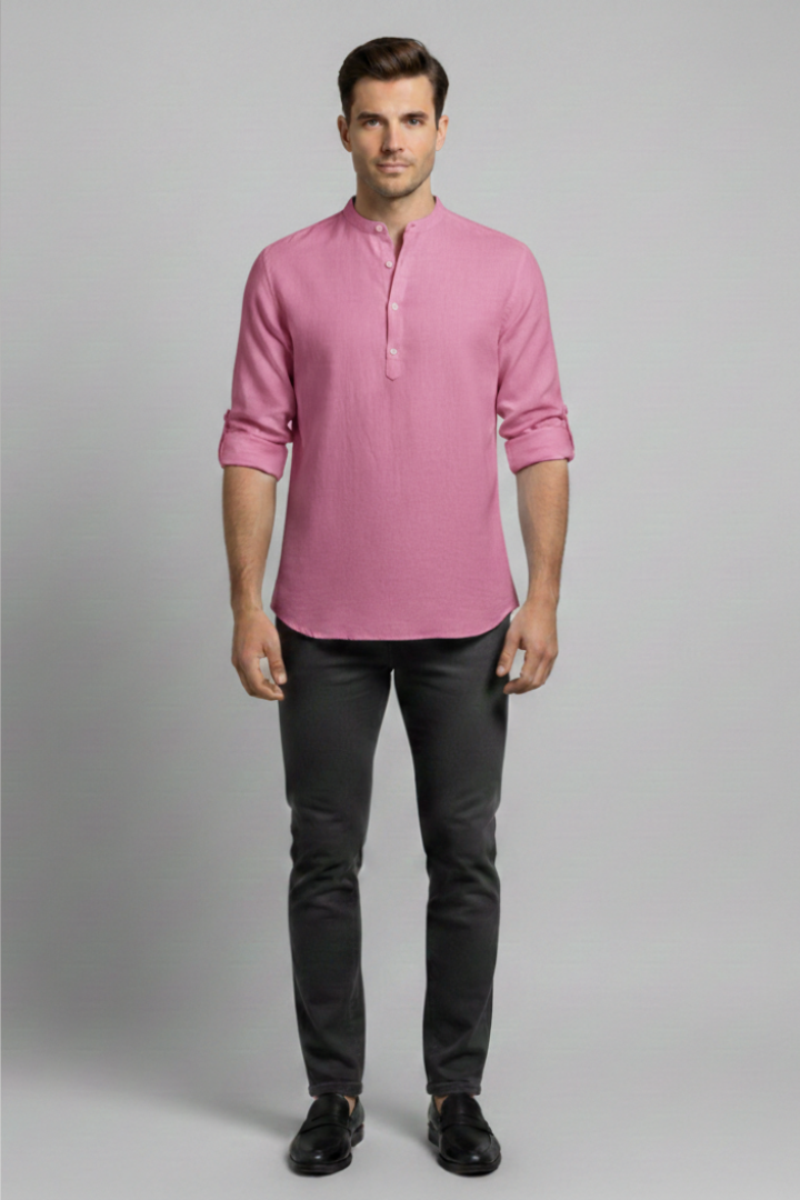 Men's Shirt with Stand Collar and Open Neckline