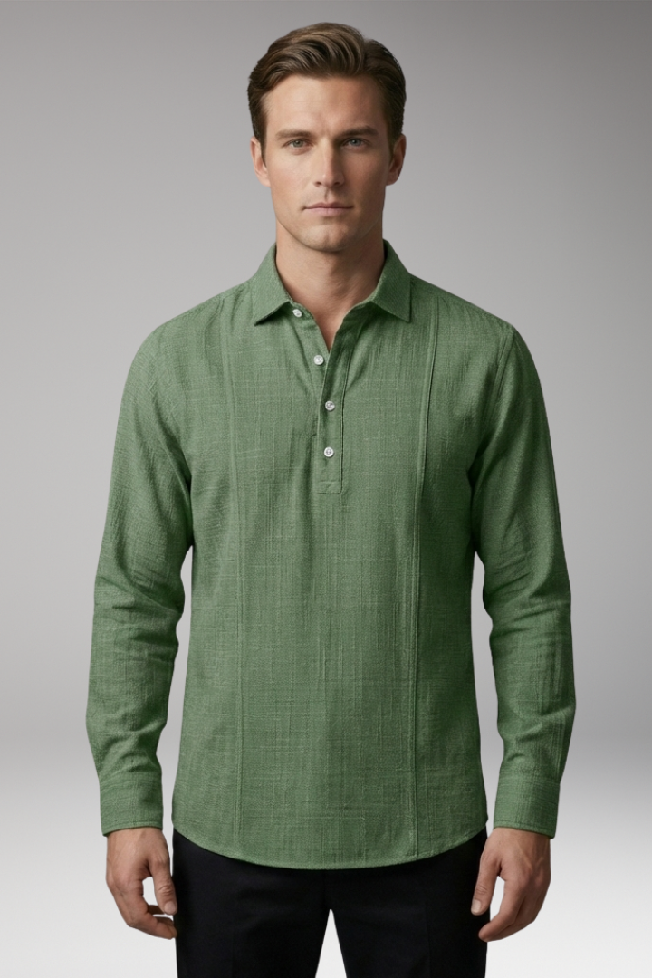 Men's Shirt with V-neck Collar and Button Placket