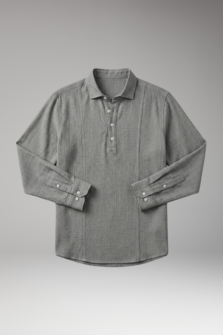 Men's Shirt with V-neck Collar and Button Placket