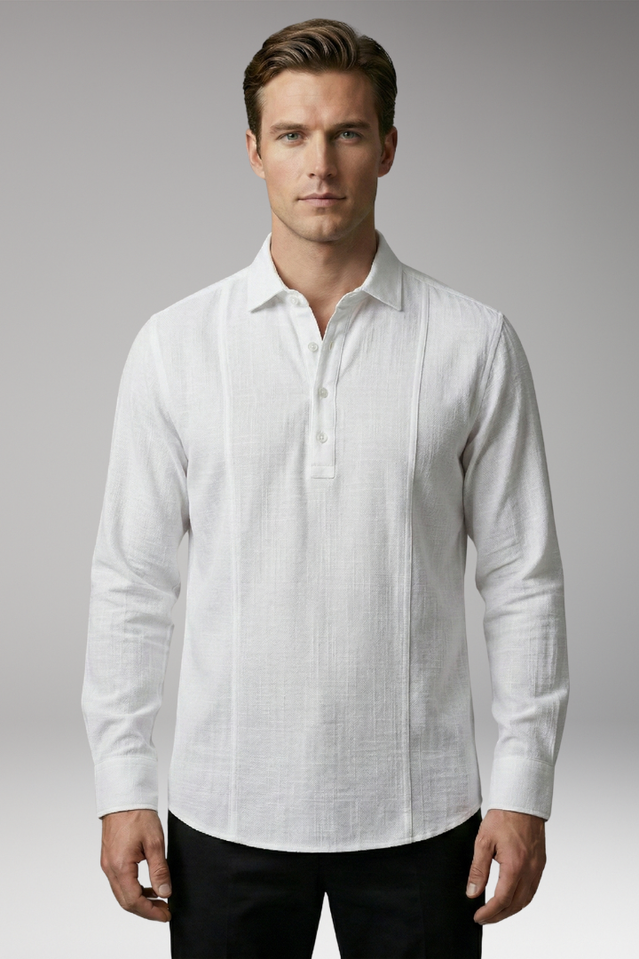 Men's Shirt with V-neck Collar and Button Placket