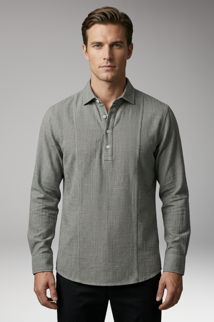 Men's Shirt with V-neck Collar and Button Placket