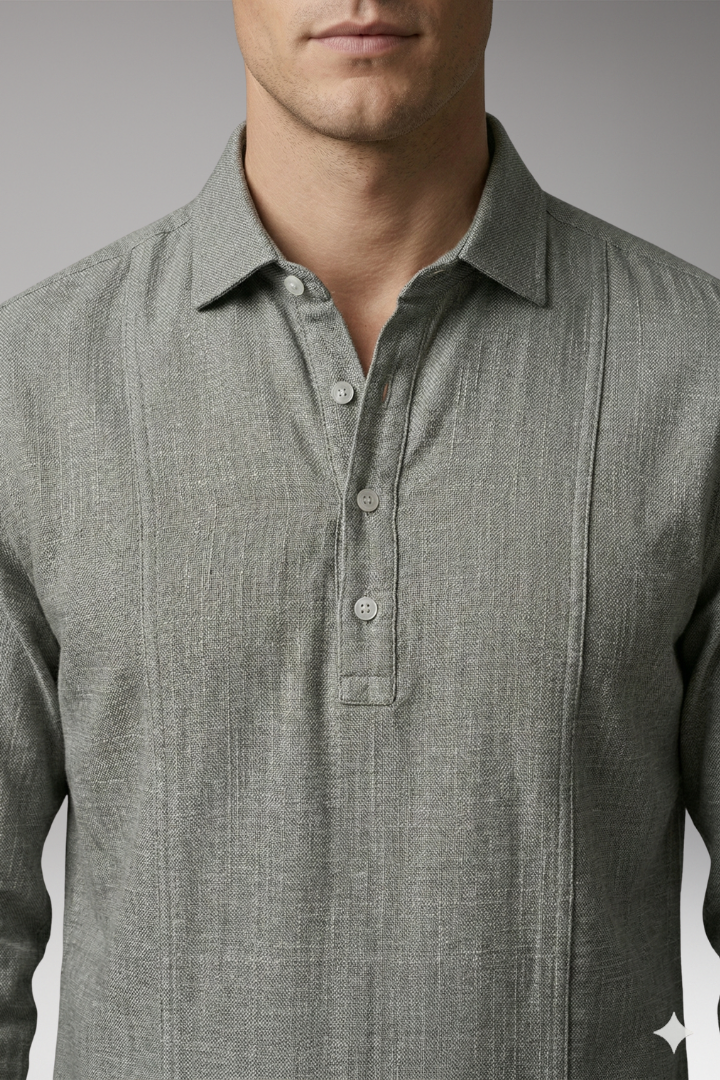 Men's Shirt with V-neck Collar and Button Placket