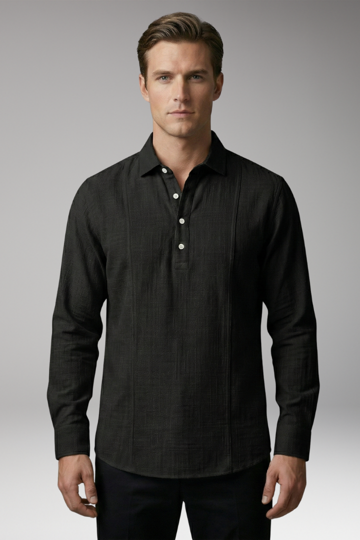 Men's Shirt with V-neck Collar and Button Placket