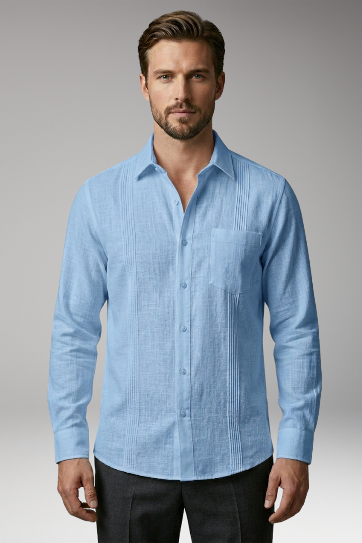 Men's Shirt with V-neck Collar and Button Placket