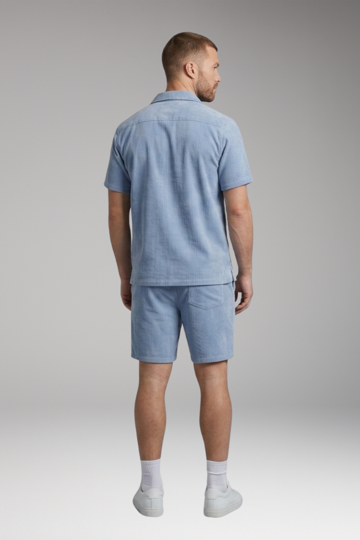 Men's Short-Sleeve Shirt and Drawstring Shorts Set with Casual Style