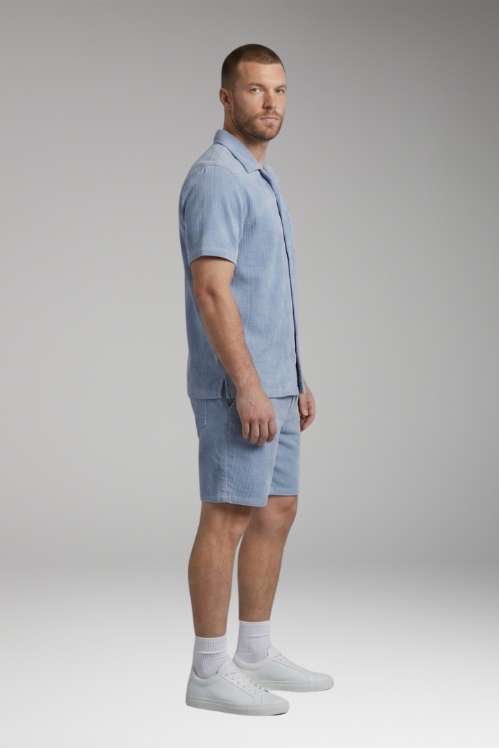 Men's Short-Sleeve Shirt and Drawstring Shorts Set with Casual Style