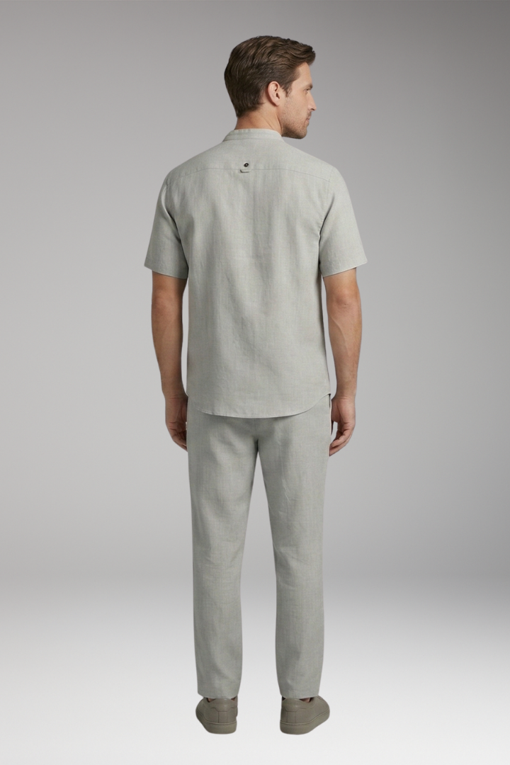 Men's Short-Sleeve Shirt and Long Trousers Set with Loose Fit