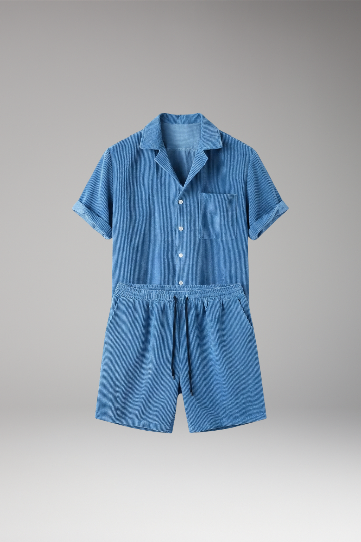 Men's Short-Sleeve Shirt and Shorts Set with Relaxed Fit