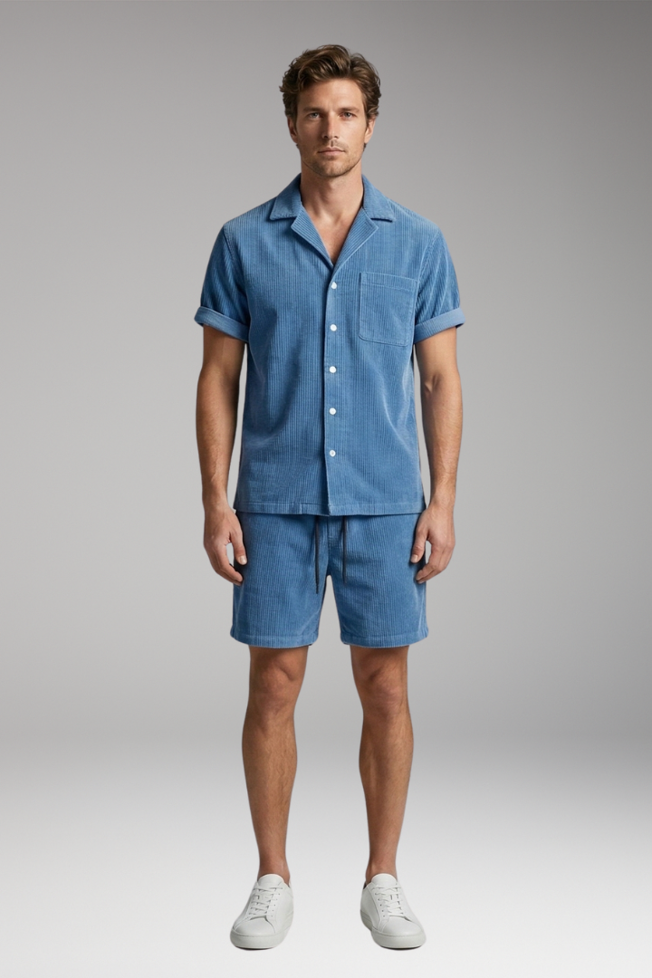 Men's Short-Sleeve Shirt and Shorts Set with Relaxed Fit
