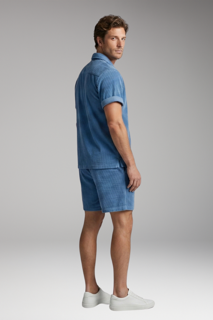 Men's Short-Sleeve Shirt and Shorts Set with Relaxed Fit