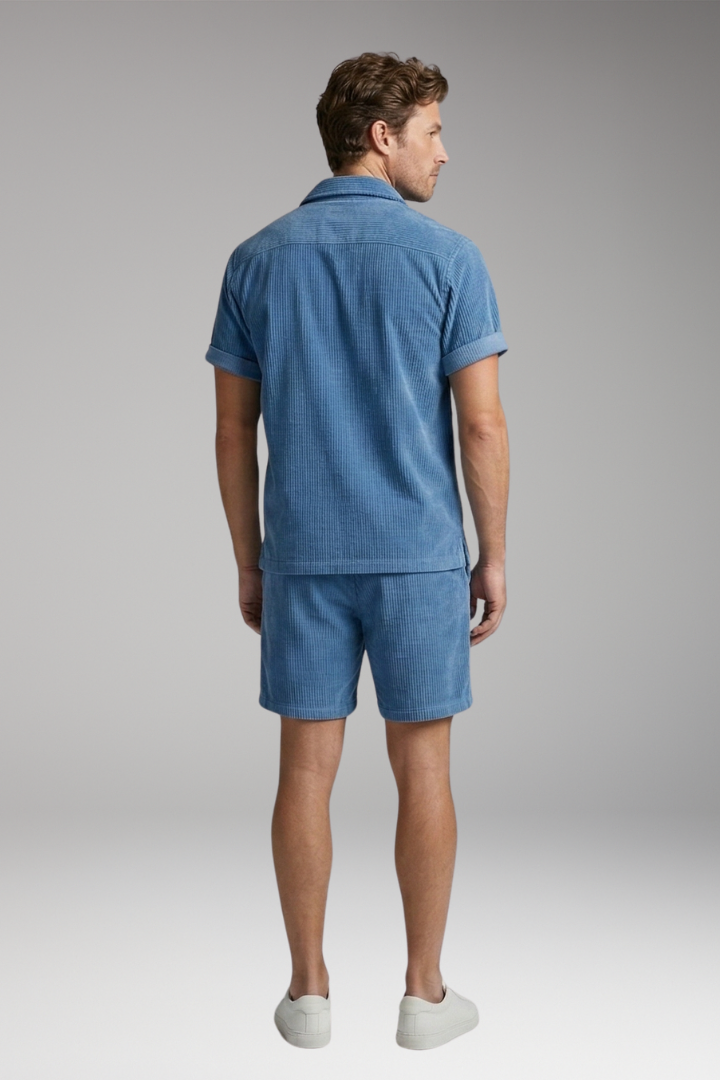 Men's Short-Sleeve Shirt and Shorts Set with Relaxed Fit