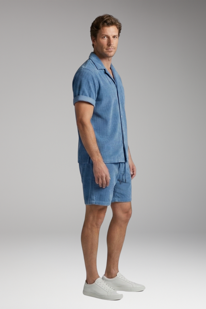 Men's Short-Sleeve Shirt and Shorts Set with Relaxed Fit