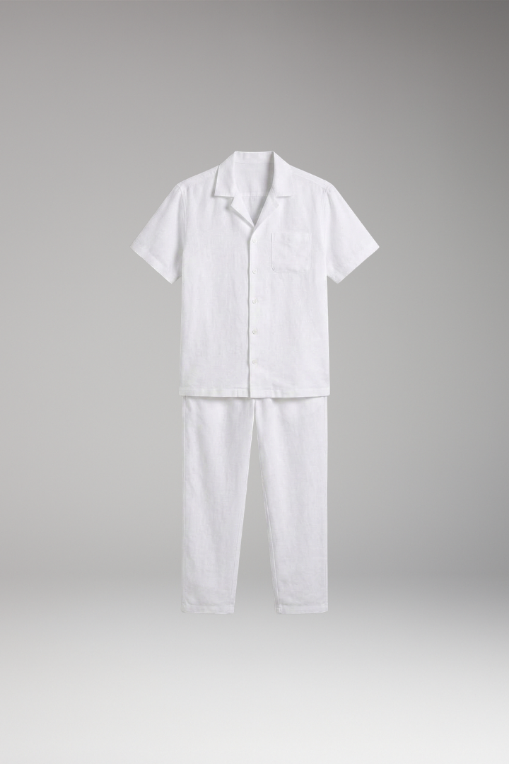 Men's Short-Sleeve Shirt and Trousers Set with Relaxed Fit