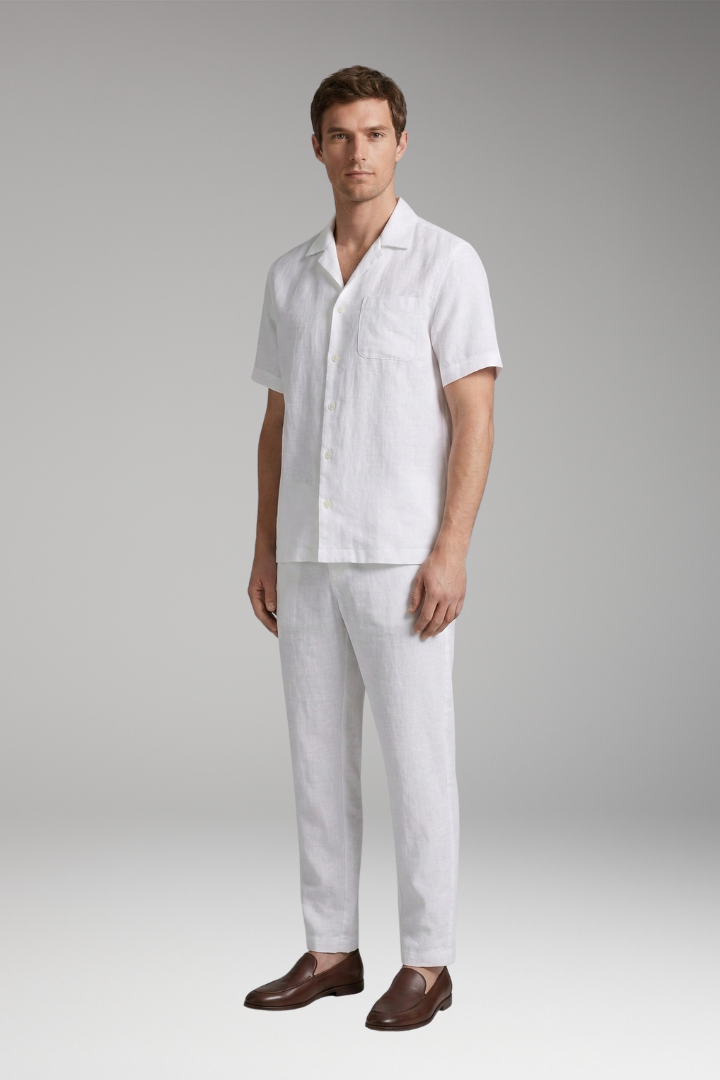 Men's Short-Sleeve Shirt and Trousers Set with Relaxed Fit