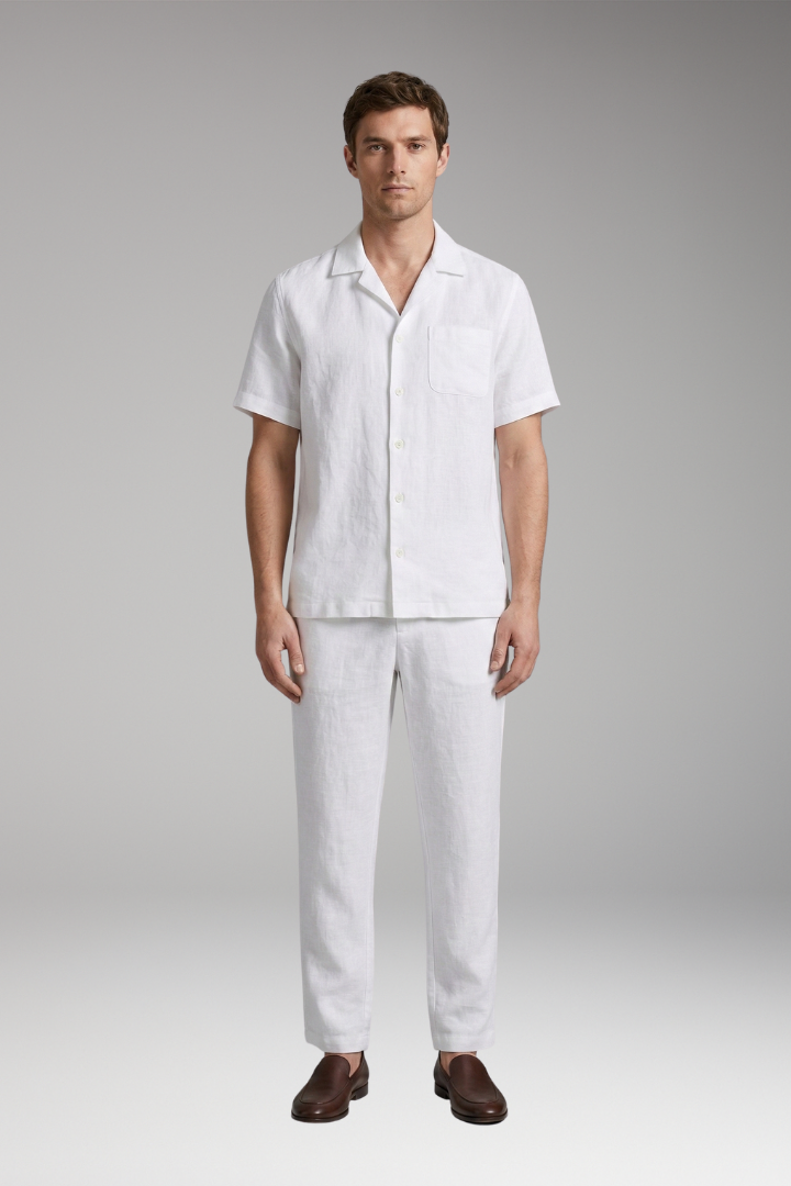 Men's Short-Sleeve Shirt and Trousers Set with Relaxed Fit