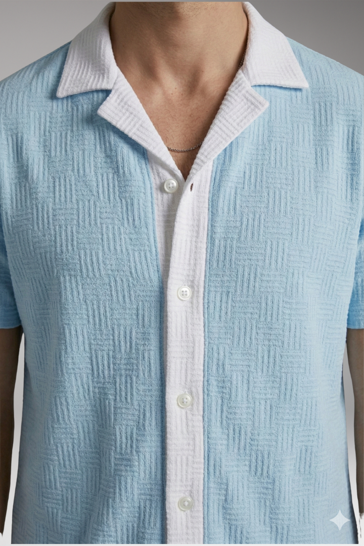 Men's Short Sleeve Shirt and Drawstring Shorts Set with Colour Contrast