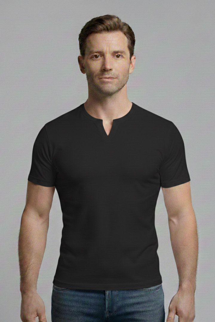 Men's Slim-Fit Shirt with V-Neck and Short Sleeves